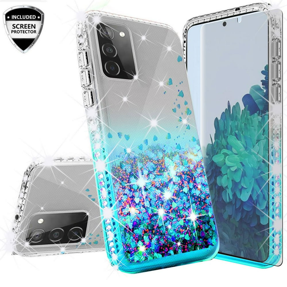 Galaxy A12 Case w[Temper Glass] Cute Liquid Glitter Bling Diamond Shock
