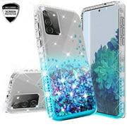 Cute Phone Case for Galaxy A32 5G Case w[Tempereded Glass] Liquid Glitter Bling Diamond Bumper Girls Women for Samsung Galaxy A32 5G - Clear/Aqua
