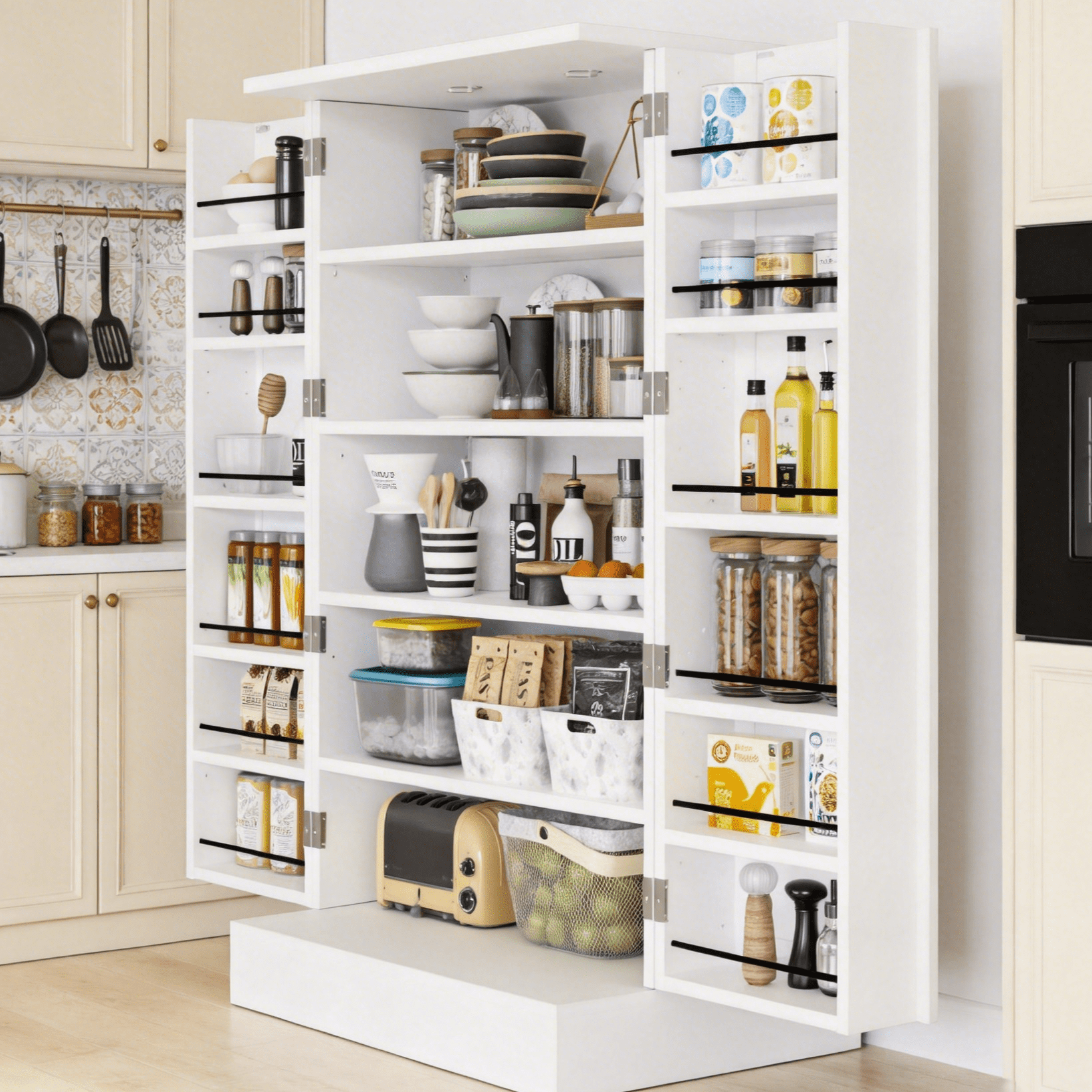 Ktaxon Modern Kitchen Pantry Storage Cabinet, 40.5" Freestanding Cupboard with Side Door Shelves for Kitchen, DIning Room, Home, White