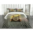 thumbnail image 3 of Ambesonne Vintage Quilted Bedspread Set 3 Pcs, Antique Radio Music Box, Queen Size, Petrol Blue Beige, 3 of 5