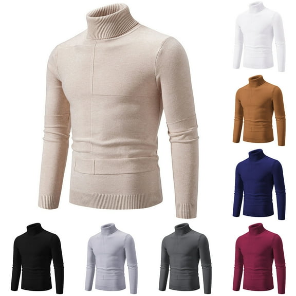 WAENQINLA Solid Color Basic Sweaters for Men Winter Warm Cowl Neck Pullovers Long Sleeve Slim Fit Knitwear Tops White XL