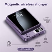 Power Bank,5000mAh 22.5W Fast Charging Magnetic Wireless Portable Charger with LED Power Display Compatible with iPhone 8 and Above Series,2in1,Purple