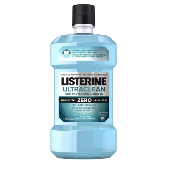 Listerine Ultraclean Gum Protection Alcohol-Free Antiseptic Mouthwash for Healthy Gums, Kills 99.9% Germs, Fights Plaque & Gingivitis, CDA Validated, Cool Mint Flavour, 1 L (Pack of 1)