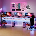 thumbnail image 2 of U Shaped Home Office Desk, Reversible L Shaped Gaming Computer Desk with Power Outlets,126 Inch Computer Desk with Monitor Stand and LED Lights,Storage Shelves,Storage Bag and Hooks（Pink）, 2 of 9