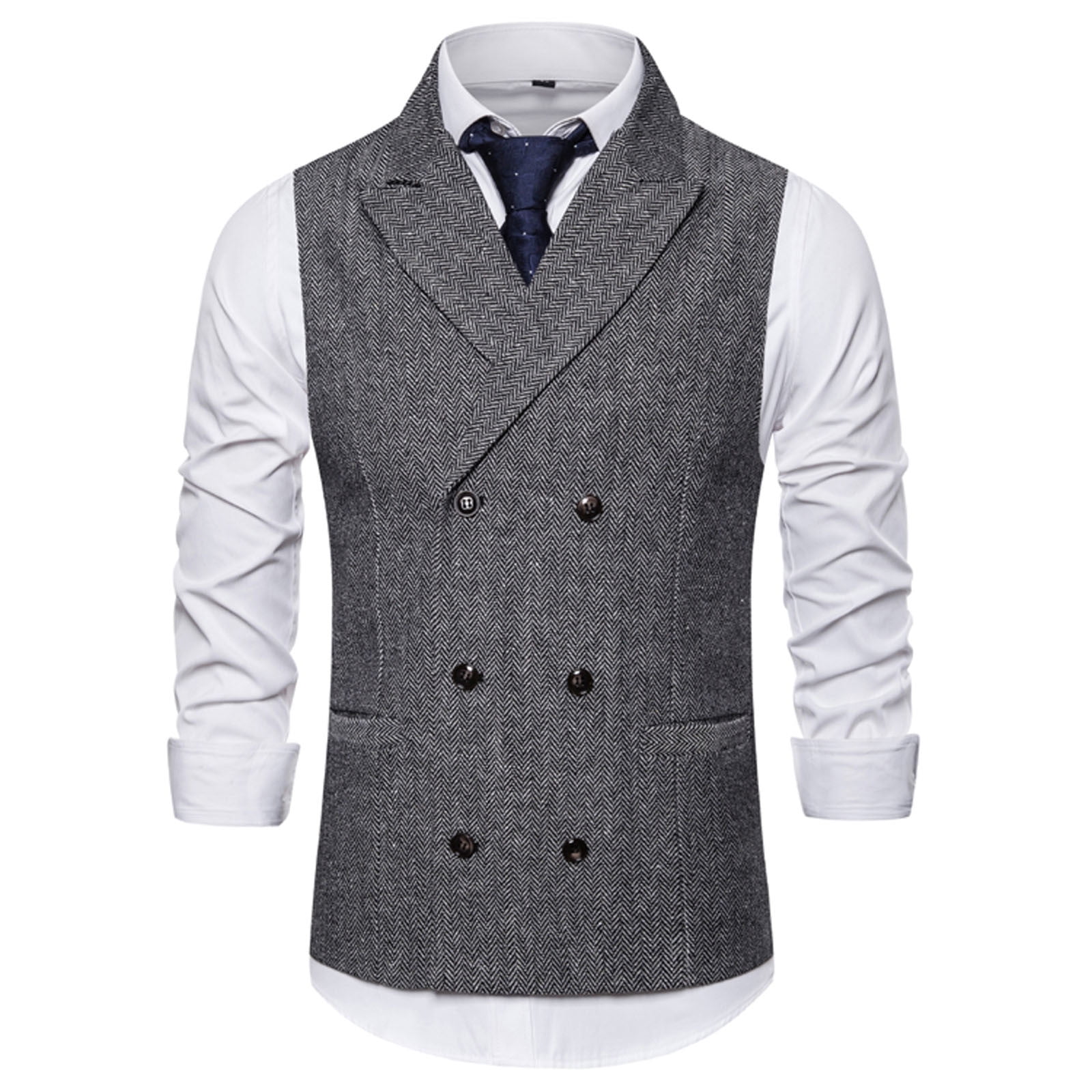 Men's Suit Vest Business Formal Dress Waistcoat Slim Fit Double ...