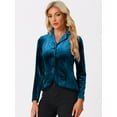 thumbnail image 2 of DARING DIVA Women's Notched Lapel Long Sleeve Office Velvet Blazer M Lake Blue, 2 of 6