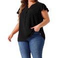 thumbnail image 2 of DARING DIVA Women's Plus Swiss Dots Notched Neck Ruffle Sleeve Top 1X Black, 2 of 6