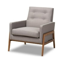 Baxton Studio Perris Mid-Century Modern Grey Fabric Upholstered Walnut Wood Lounge Chair