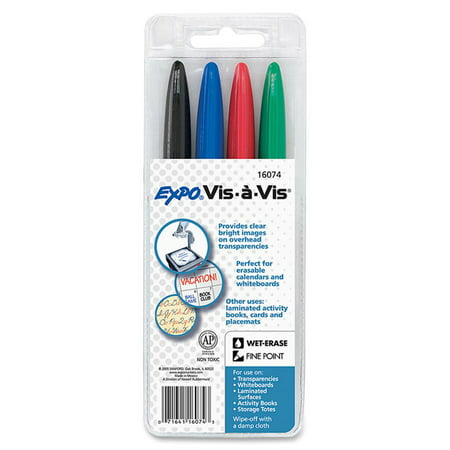 Expo Vis-A-Vis Wet-Erase Markers, 4 / Set