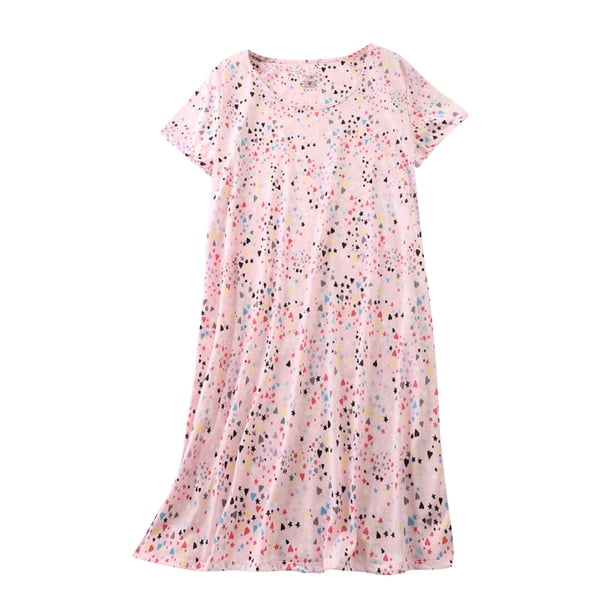 Pijamas cortos de mujer, de punto, estampados, con cuello redondo y manga corta, ropa bonita para el hogar, pijamas cortos de mujer, vestido de algodón