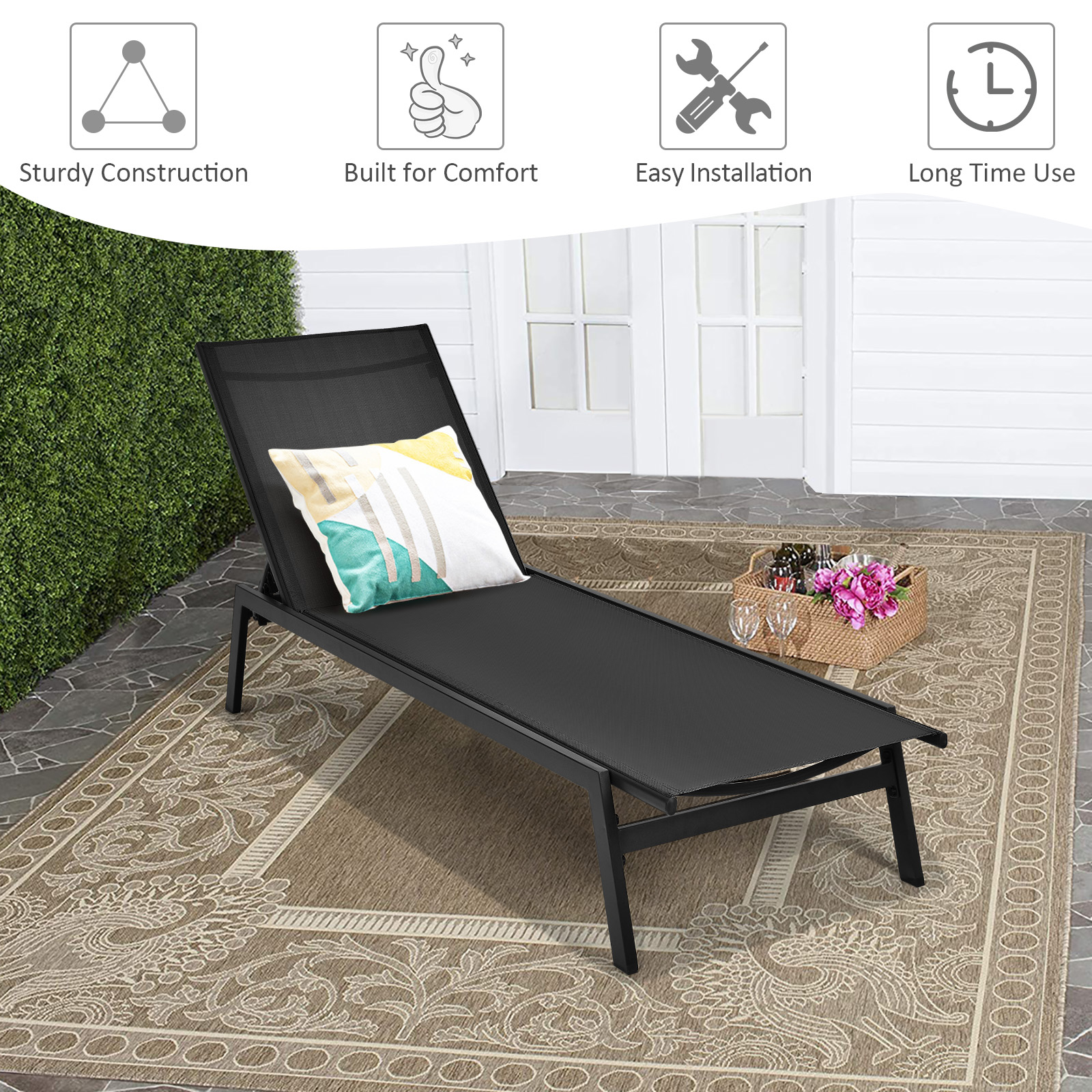 Patiojoy 2PC Patio Chaise Lounger with 6-Postion Adjustable Backrest ...