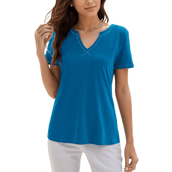 Weardear Womens V Neck Short Sleeve T-Shirts Summer Cute Basic Tops Dressy Casual Blouses