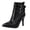 Black, variant on Womens Ankle Boots Retro Wingtip Pointed Toe Kitten Heels Trendy Buckle Straps Side Zip up Short Booties Elegant Stilettos Dress Shoes
