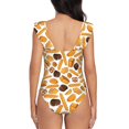 thumbnail image 6 of Yiaed Coffee Bun Hot Dog Print Women's Ruffled One Piece Swimsuit V Neck Swimwear Slimming Monokini for Woman-X-Large, 6 of 8