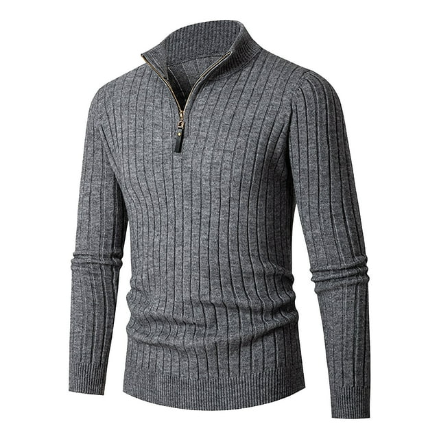 GigrtiJin Mens Quarter Zip Sweaters Long Sleeve Knit Pullover Sweater Top Mock Neck Solid Color Casual Soft Sweater