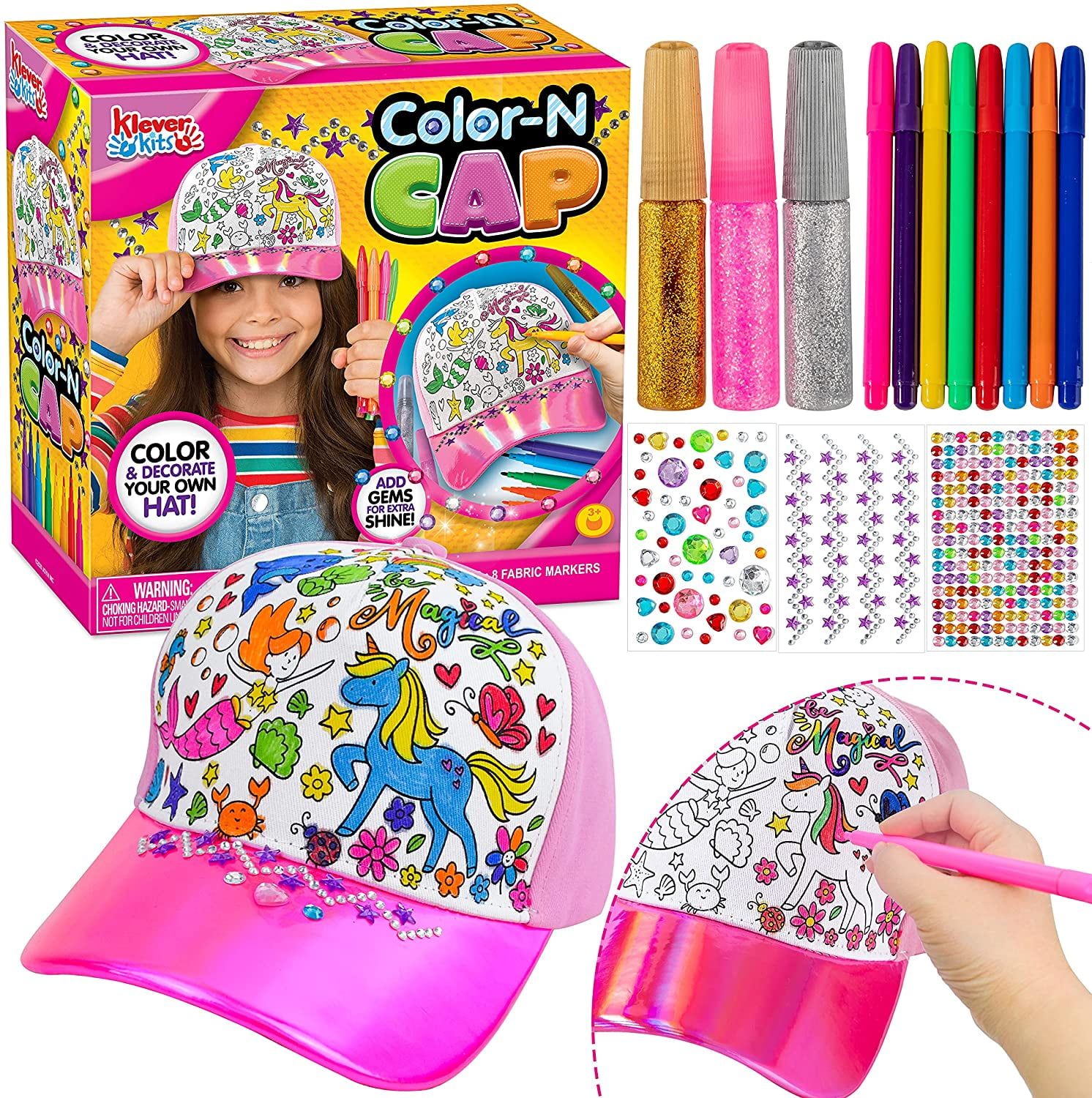 Gifts for Girls Decorate Your Own Baseball Cap with Unicorns Gems Stickers,  Arts and Crafts for Kids ages 4-12, Fun Creative DIY Arts & Crafts for