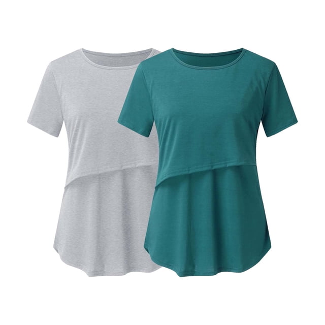 DPTALR Blouse d'Allaitement à Manches Courtes pour Grossesse et Grossesse, Couleur Unie, Col Rond