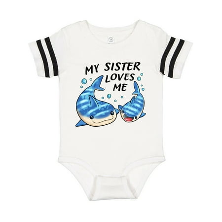 

Inktastic My Sister Loves Me- whale shark Gift Baby Boy or Baby Girl Bodysuit