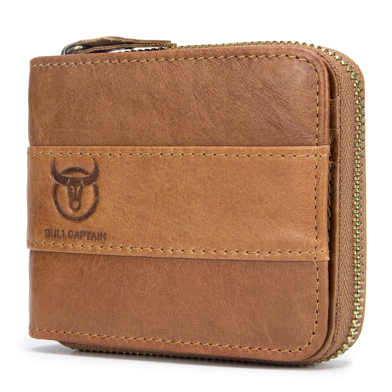 Genuine Leather Bifold Zipper Wallet for Men RFID Travel Purse Pouch ...