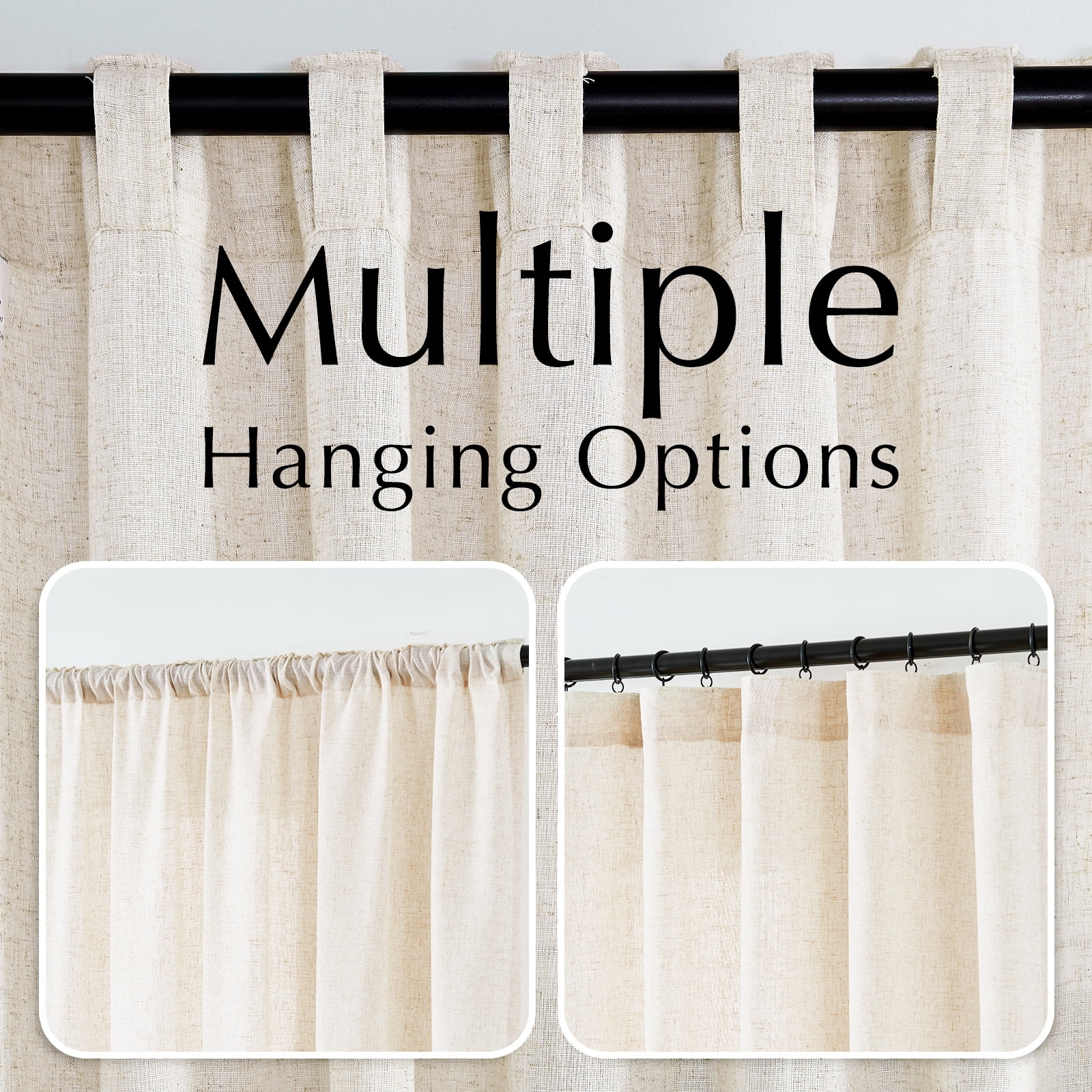 Curtainking Linen Curtains 84 Inch Length for Living Room Farmhouse Rod Pocket Back Tab Light Filtering Window Drapes for Bedroom Curtains Crude 2 Panels Biege
