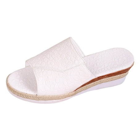 WNVMWI Sandals Women Thong Sandals Summer White Shoes Slippers Flip Flops Sandals for Women 2024 Ladies Summer Casual Shiny Leather Patchwork Slope Heel Beach Outwear Large Size Sandal Slippers Size37