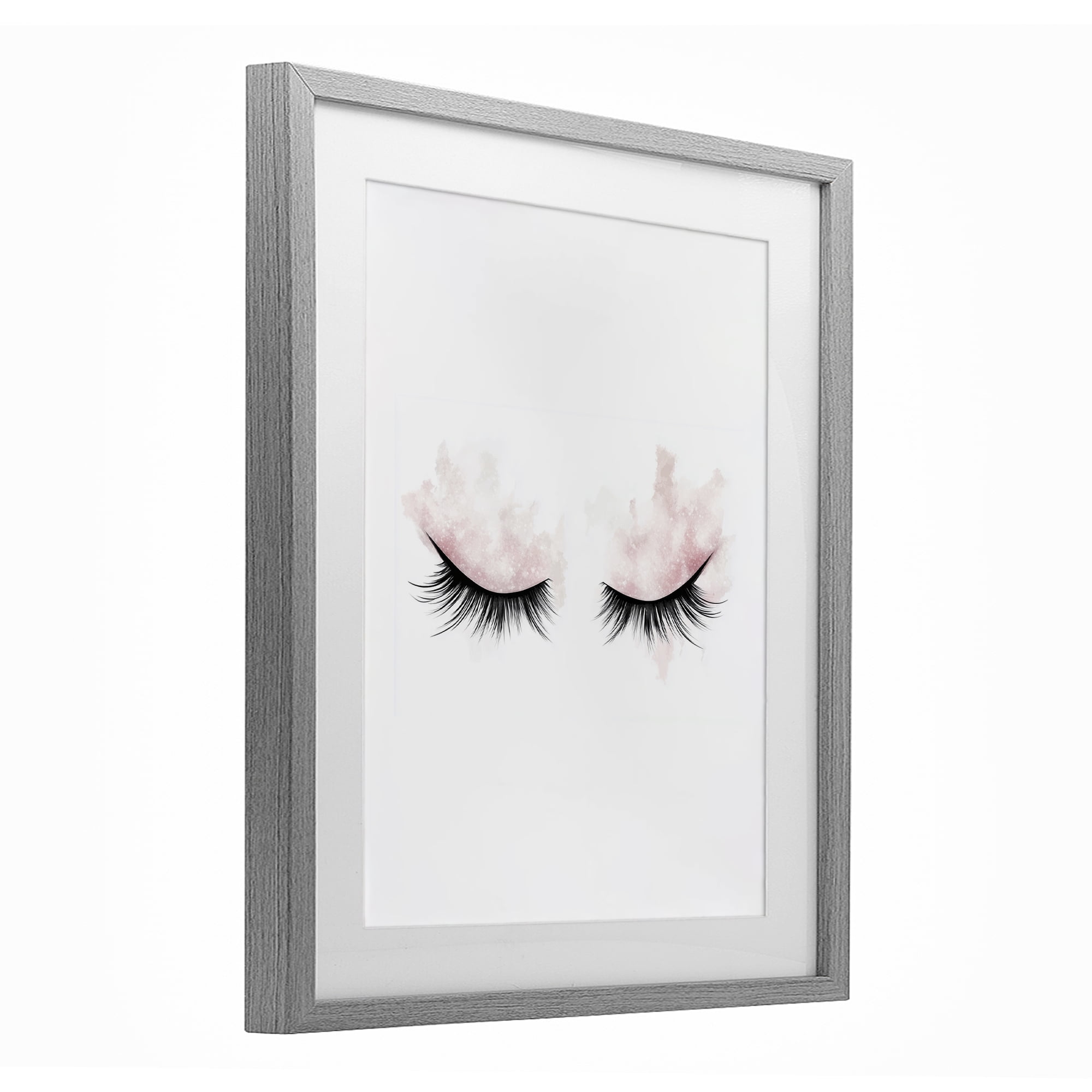 Pastel Pink Makeup & Lashes Gray Framed Print Under Glass, design by Christine Simpson Art