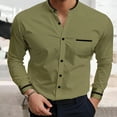 thumbnail image 2 of LIUJUNSHOP Men's Lapel Long Sleeve Casual Shirt Patchwork Design Holiday Cardigan Top for Stylish Comfort Army Green XXL, 2 of 3