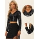 thumbnail image 2 of Top Corto con Lentejuelas para Mujer de Manga Larga con Cuello en V Blusa Corta de Color Brillante para Fiestas Negro M, 2 of 5
