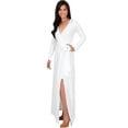 thumbnail image 4 of KOH KOH Long Sleeve V-Neck Bridesmaid Wedding Guest Party Winter Fall Formal Evening Tall Sexy Slit Full Floor Length Gown Maxi Dress For Women Ivory White XX-Large US 18-20 NT176, 4 of 6