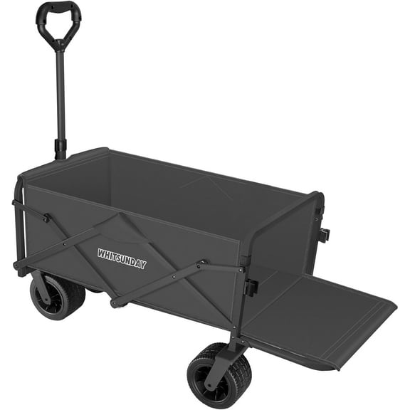 Whitsunday Collapsible Wagon with Tailgate, Heavy Duty Utility Beach Wagons Carts with All-Terrain Big Wheels for Outdoor Camping Sports Garden Beach Grocery Black