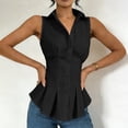 thumbnail image 6 of Uaswgudfs Womens Tank Tops Collared Sleeveless Peplum Tops, Button Down Fitted Waist Blouses Solid Pleated Hem Shirts, 6 of 8