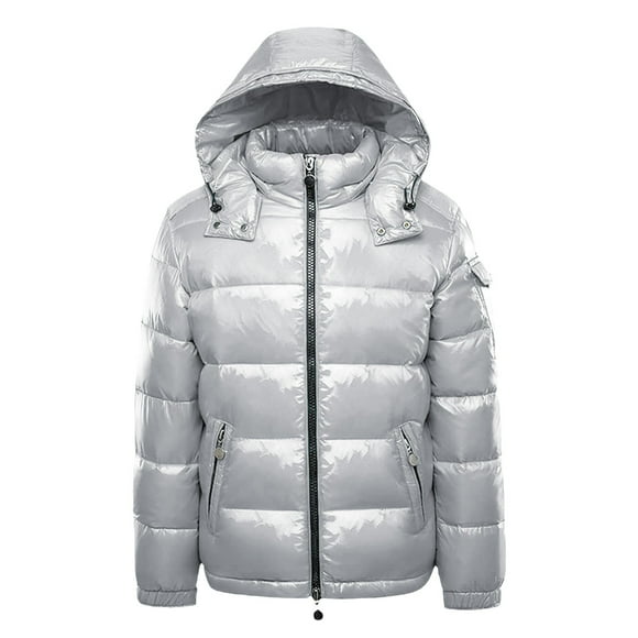SNOWSONG Clearance! Parkas for Women, Earnmore Men's Warm Down Jackets Plain Winter Snow Down Jackets With Hood Zip Metal Shiny Wind Jacket Parka Silver M