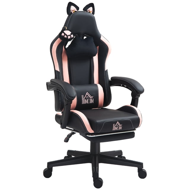 CoSoTower Cute Racing Gamer Chair, Faux Leather Gaming Chair with Footrest, Headrest and Lumbar Support, Black