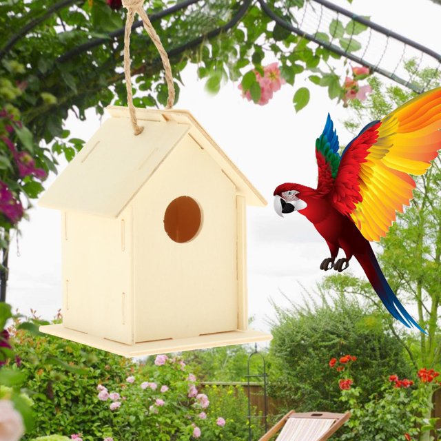 Casa de pájaros Cola de madera natural para colgar en el exterior estilo 5
