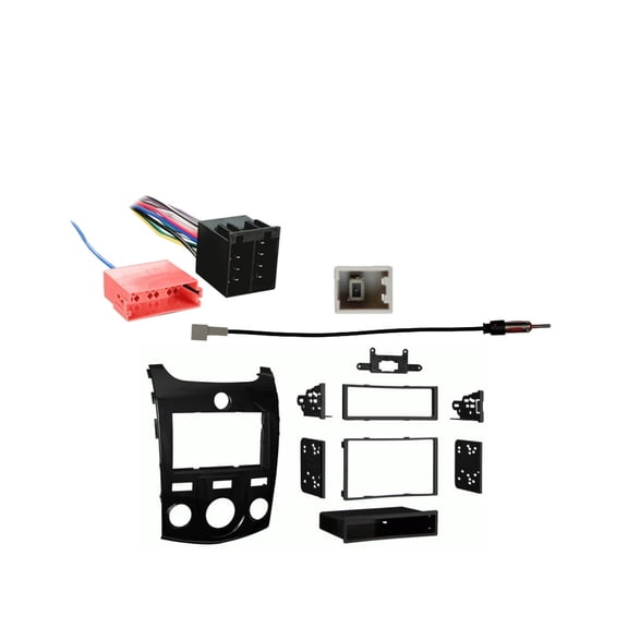 Fits Kia Forte 2010-2013 Manual Climate High Gloss Metra Double DIN Dash Kit with Harmony Radio Harness