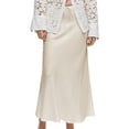 thumbnail image 1 of Women's Solid Color Satin Long Dress High Waist Drawstring Elegant Midi Skirt with Side Slits, 1 of 8