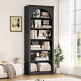 thumbnail image 3 of Homfa 6-Tier Bookcase with Arched Top and Pilasters, 72.8" H Accent Bookcase with Bark Grain Texture, Black, 3 of 8