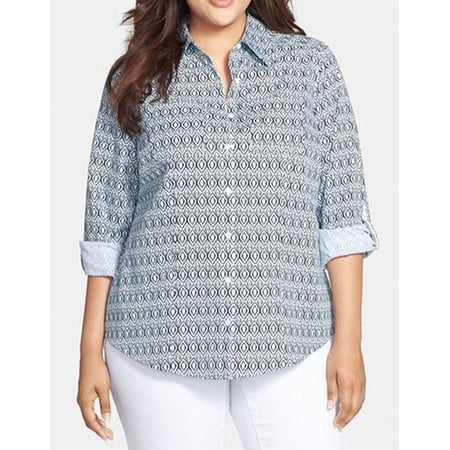 button foxcroft ikat 14w womens plus shirt down
