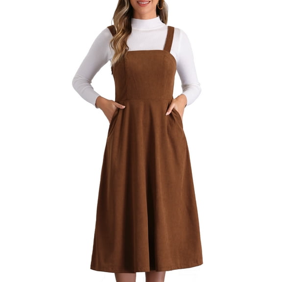 INSPIRE CHIC Women's Tank Ribbed Dress Square Neck Sleeveless A-Line Midi Casual Dress XS Brown