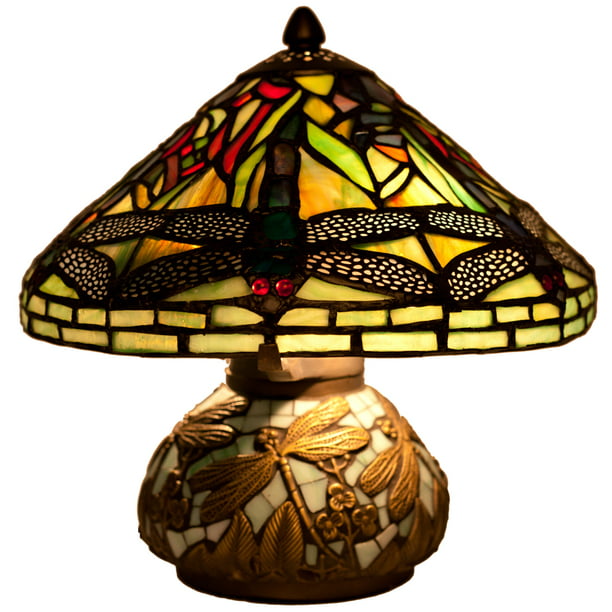 River Of Goods Mini Dragonfly Stained, Small Stained Glass Table Lamp