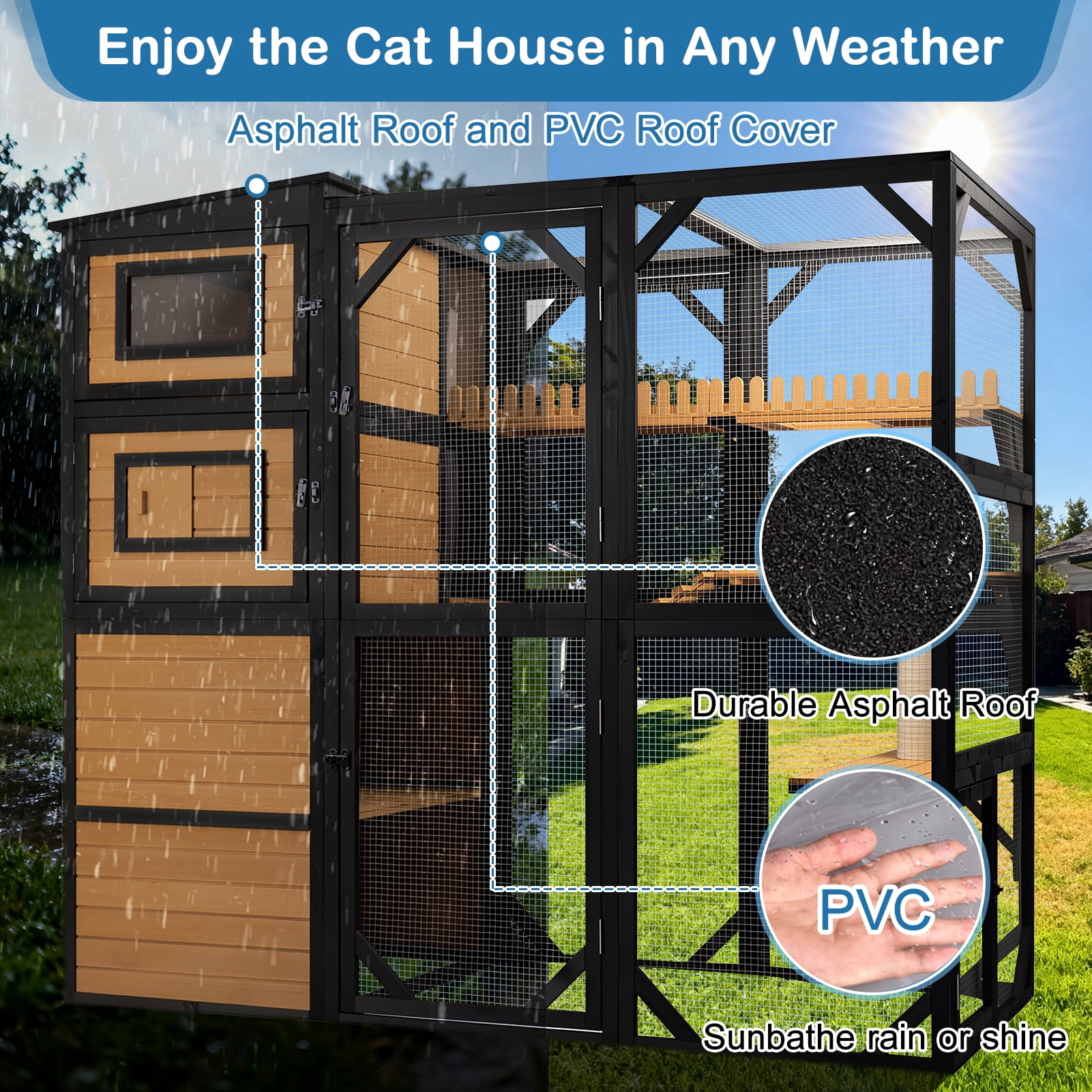 Large Catio Outdoor Cat Enclosure Window Acess Walk-in Cat Cage Cat House for Multiple Indoor Outdoor Cats Outside Patio