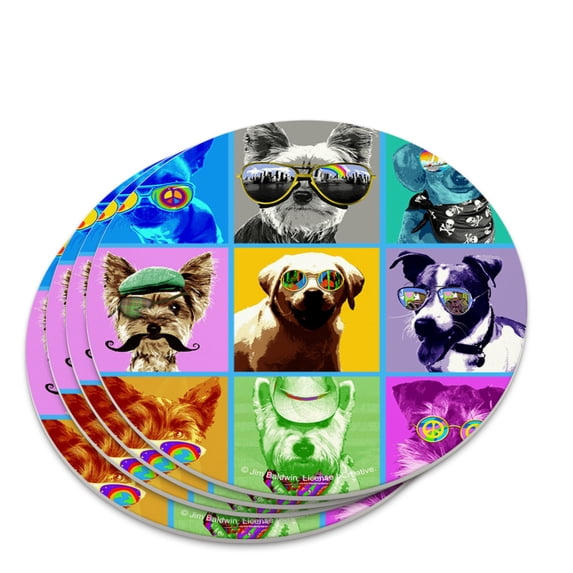 American Fido Dogs Sunglasses Rainbow Retro Vintage Novelty Coaster Set