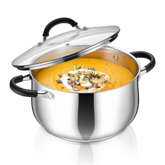 Walchoice 6 QT Stock Pot,Tri-Ply Bottom Stainless Steel Cooking Pot with Visible Lid, Induction Soup Pot Compatible with All Stoves, Stockpot for Stewing Simmering Boiling, Dishwasher Safe