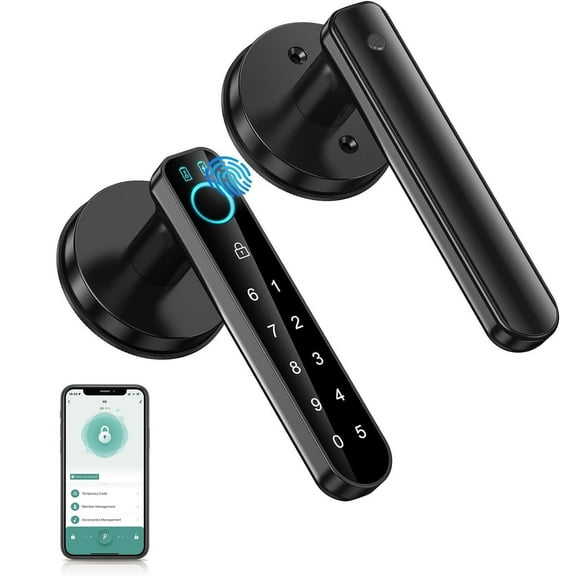 Smart Door Lock, Emlimny Keyless Entry Door Lock with Handle, Fingerprint Door Lock with Tuya APP Suitable for both households and companies
