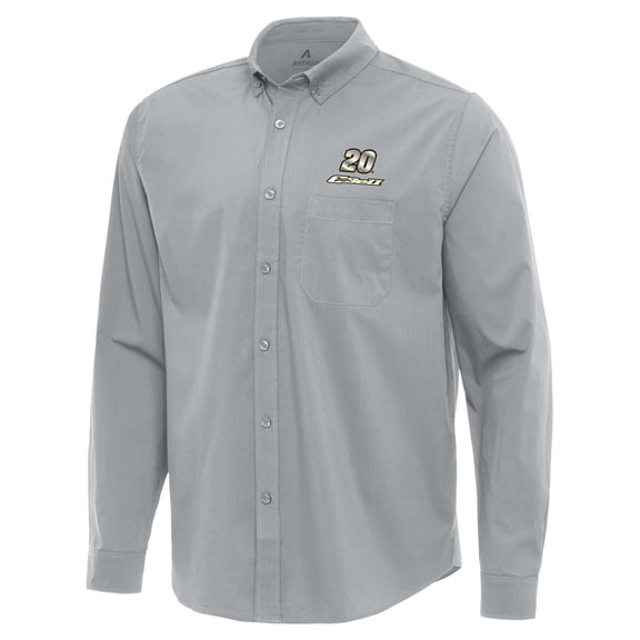 Men's Antigua  Gray Christopher Bell Flight Woven Tri-Blend Long Sleeve Button-Down Shirt