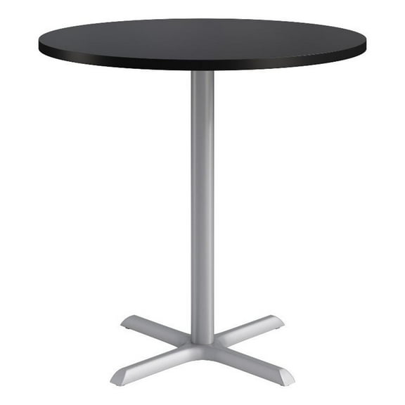 KFI Studios 42in Round Dining Table - 42in H - Black Top - Silver Base