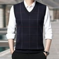 thumbnail image 4 of Lohuatrd Men Fall Spring Sweater Vest Knitted Loose Pullover V Neck Plaid Print Elastic Soft Warm Mid-aged Father Grandfather Sweater Vest, 4 of 7