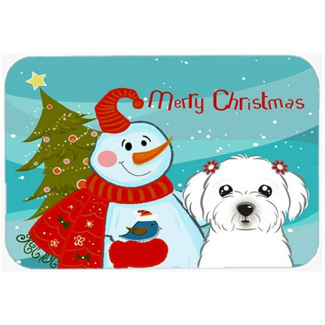 Carolines Treasures BB1828LCB Snowman With Maltese Glass Cutting Board- Large