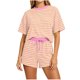 thumbnail image 2 of Neewe Lounge Sets for Women Round Neck Striped Short Sleeves Tops and Elastic Drawstring Shorts 2 Piece Sets Oversized Daily Outfits 2026, 2 of 6