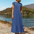 thumbnail image 2 of Kureaily Women's Solid Color Round Neck Pleated Dress With Pockets, 2 of 4
